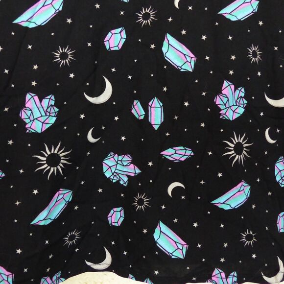 Hot Topic Shirt Womens M Black Pastel Crystals Celestial Crop Button Up Goth - Picture 12 of 13